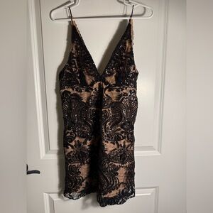 Free People Black Sequin and Tan Dress
